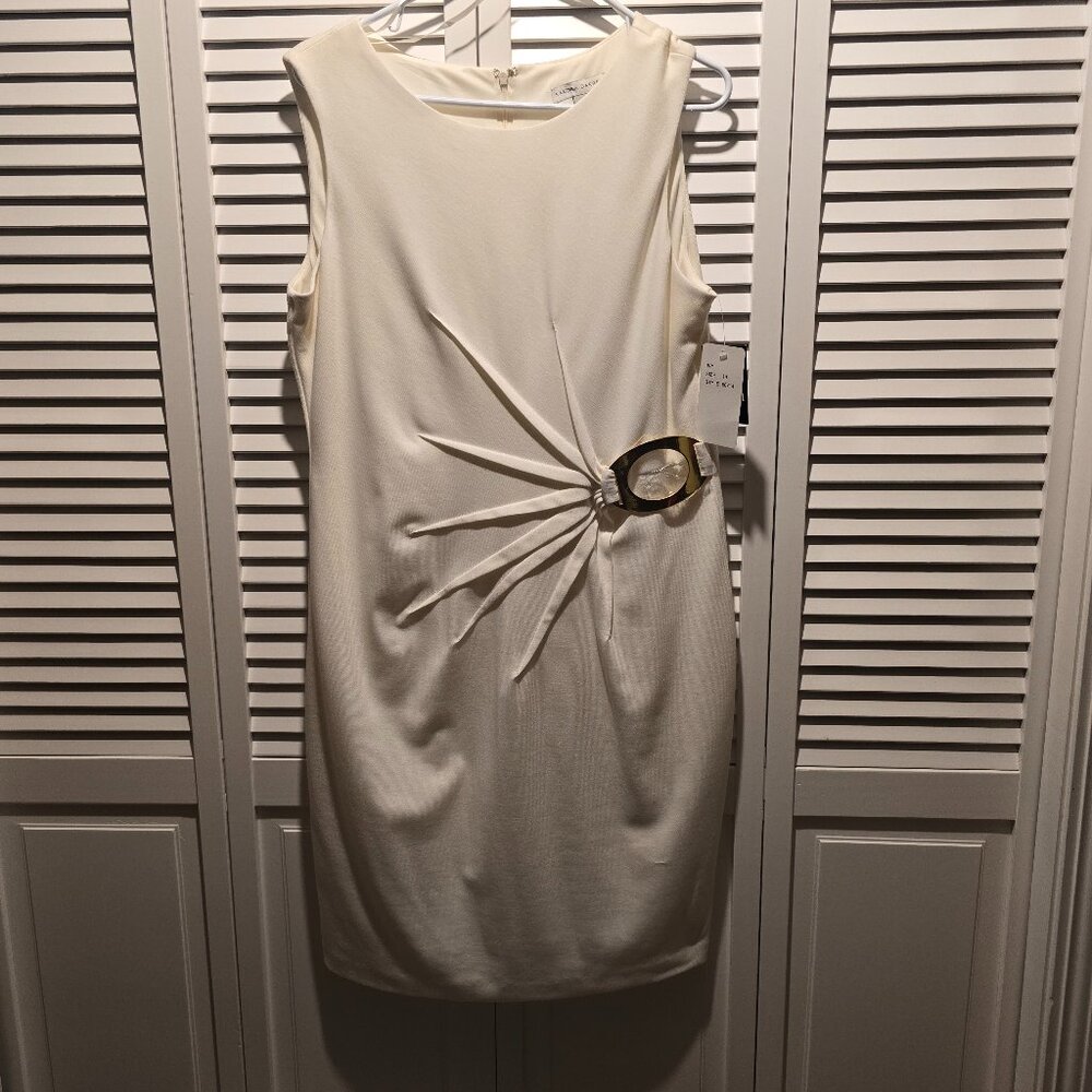 Sandra Darren Sleeveless White Ruched Side Dress